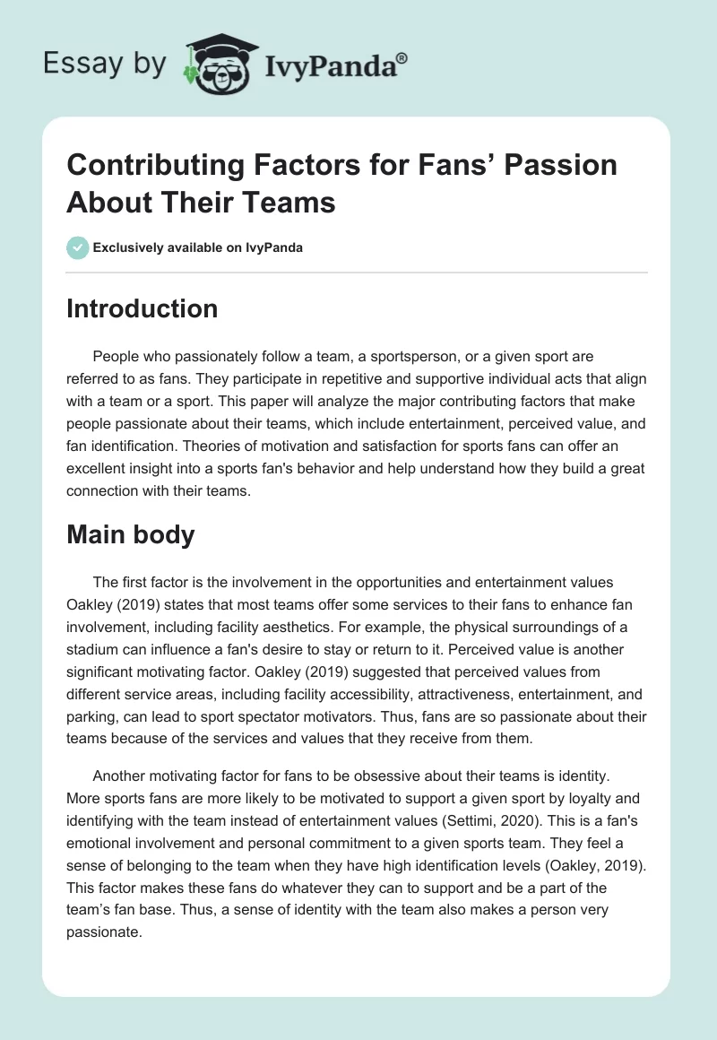 Contributing Factors for Fans’ Passion About Their Teams. Page 1