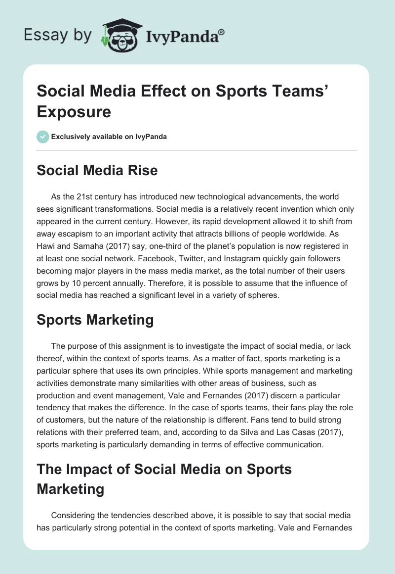 Social Media Effect on Sports Teams’ Exposure. Page 1