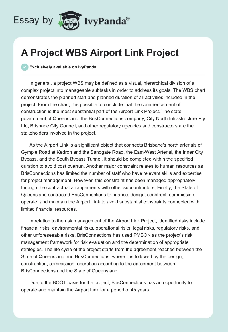 A Project WBS Airport Link Project. Page 1