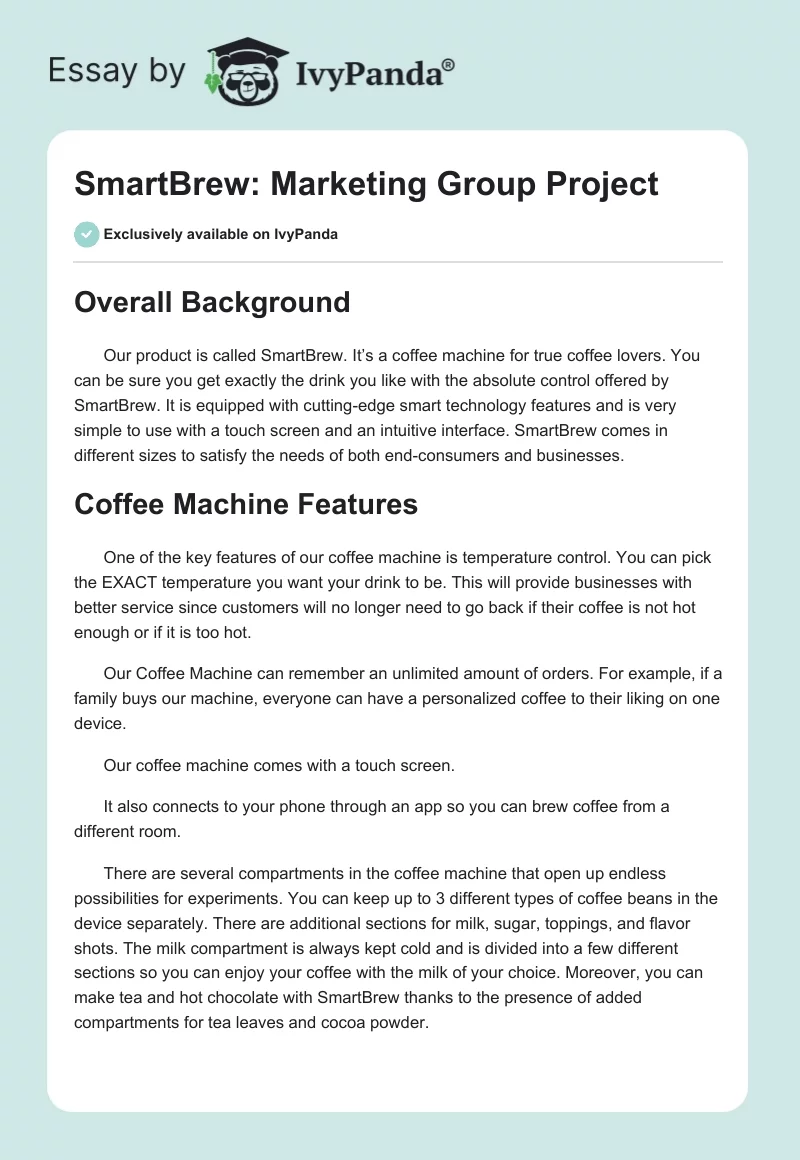 SmartBrew: Marketing Group Project. Page 1