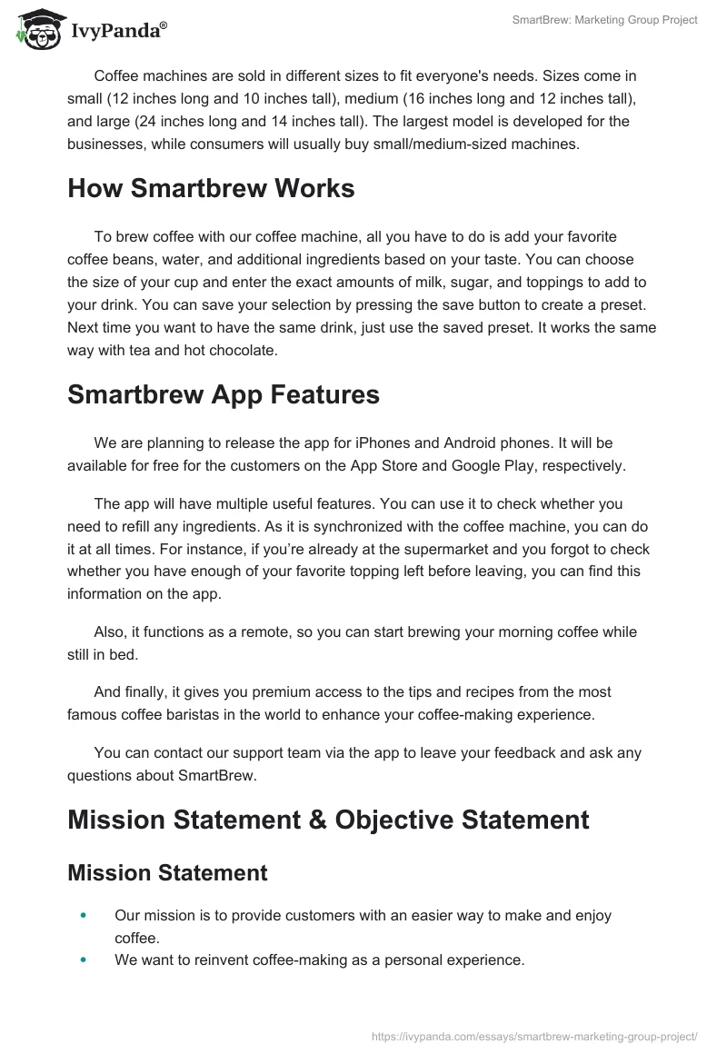 SmartBrew: Marketing Group Project. Page 2