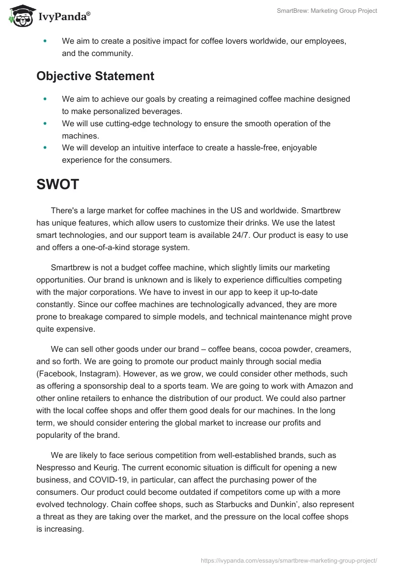 SmartBrew: Marketing Group Project. Page 3