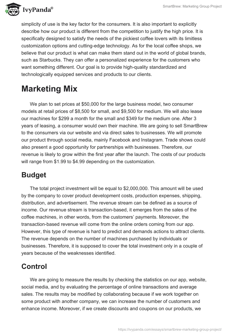 SmartBrew: Marketing Group Project. Page 5