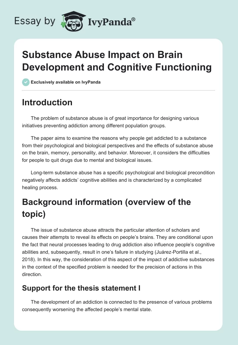 Substance Abuse Impact on Brain Development and Cognitive Functioning. Page 1