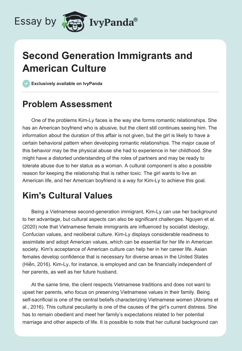 Second Generation Immigrants and American Culture. Page 1