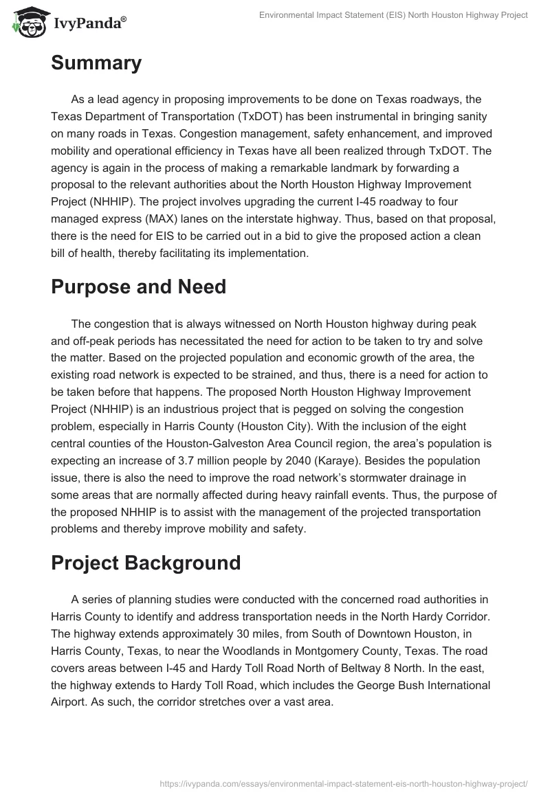 Environmental Impact Statement (EIS) North Houston Highway Project. Page 4