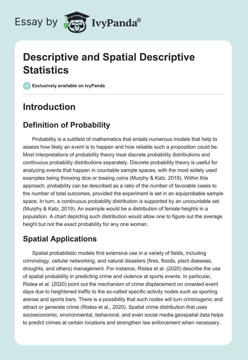 Descriptive and Spatial Descriptive Statistics. Page 1