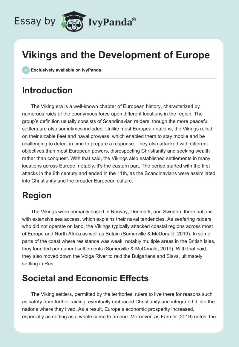 Vikings and the Development of Europe. Page 1
