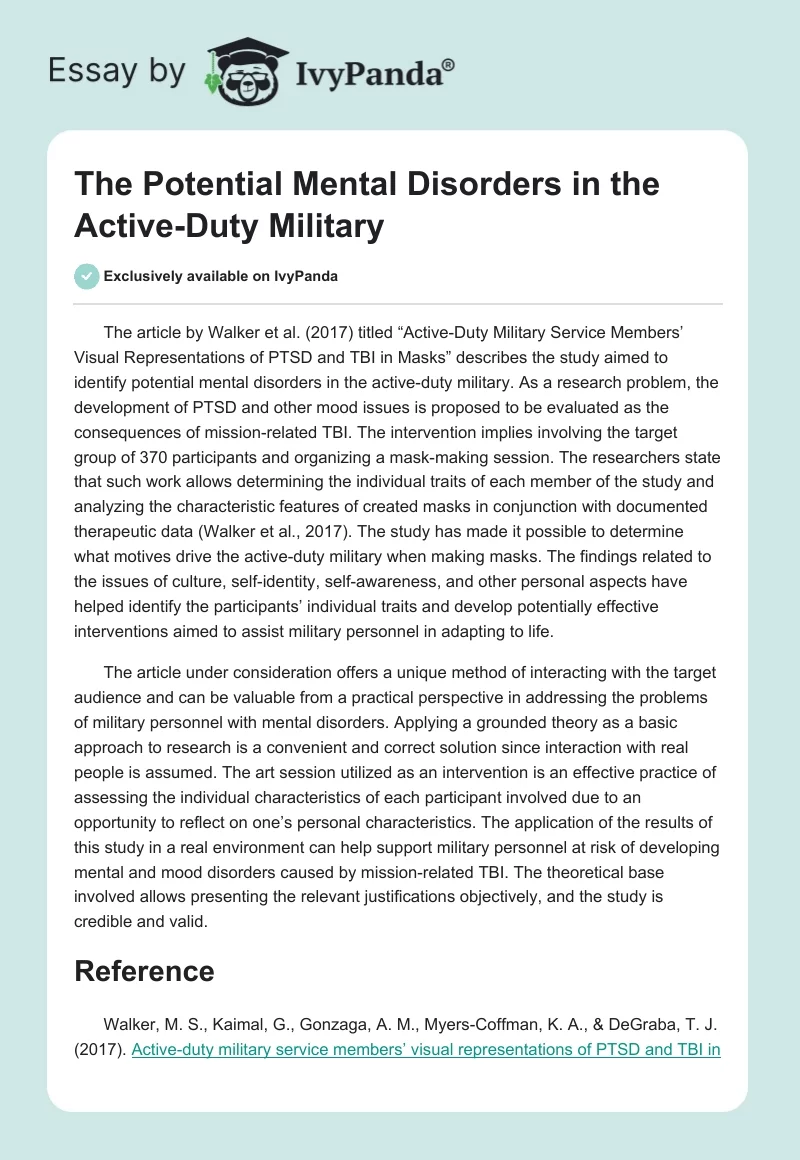 The Potential Mental Disorders in the Active-Duty Military. Page 1