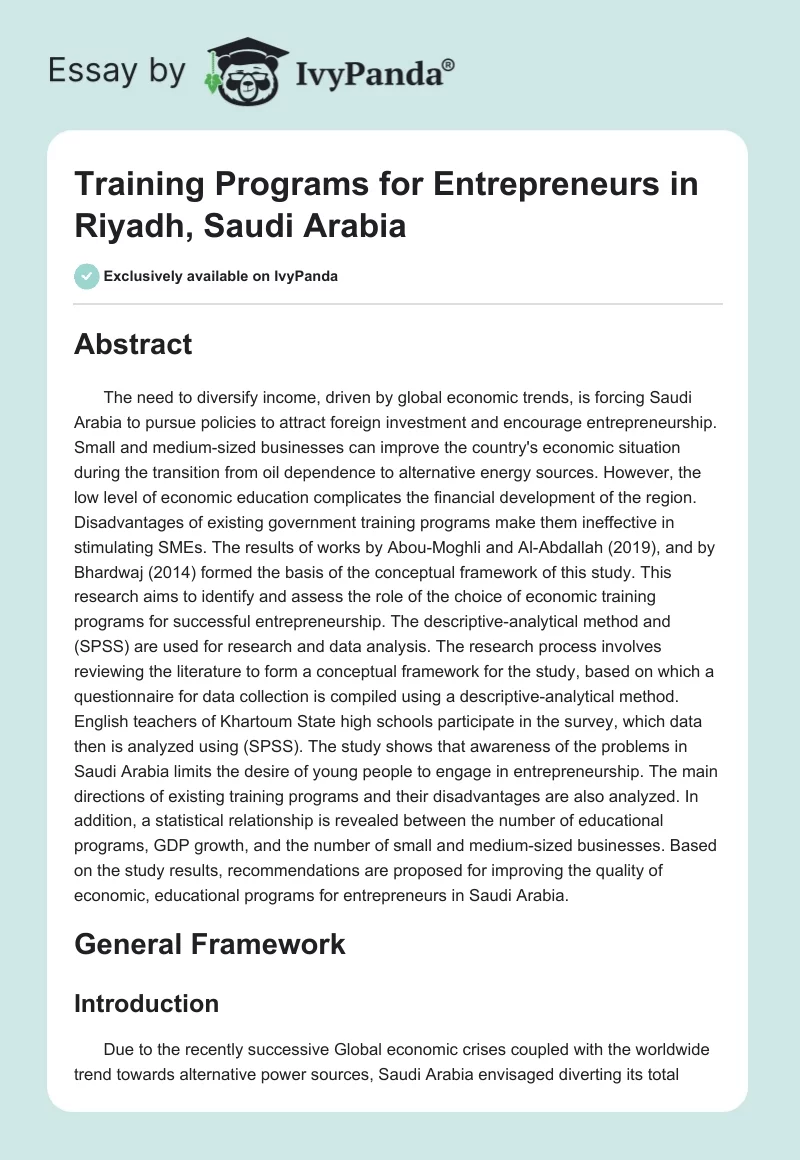 Training Programs for Entrepreneurs in Riyadh, Saudi Arabia. Page 1
