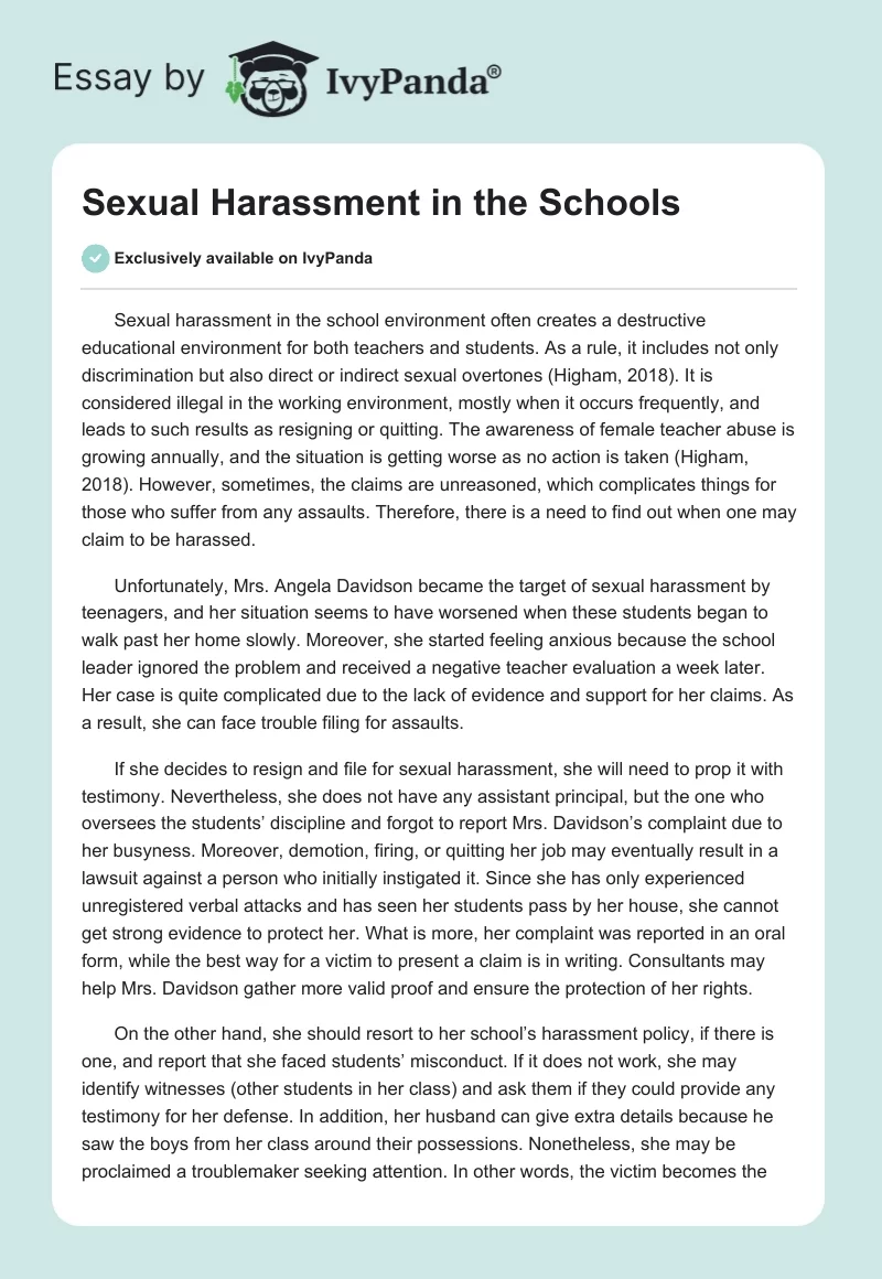 Sexual Harassment in the Schools. Page 1