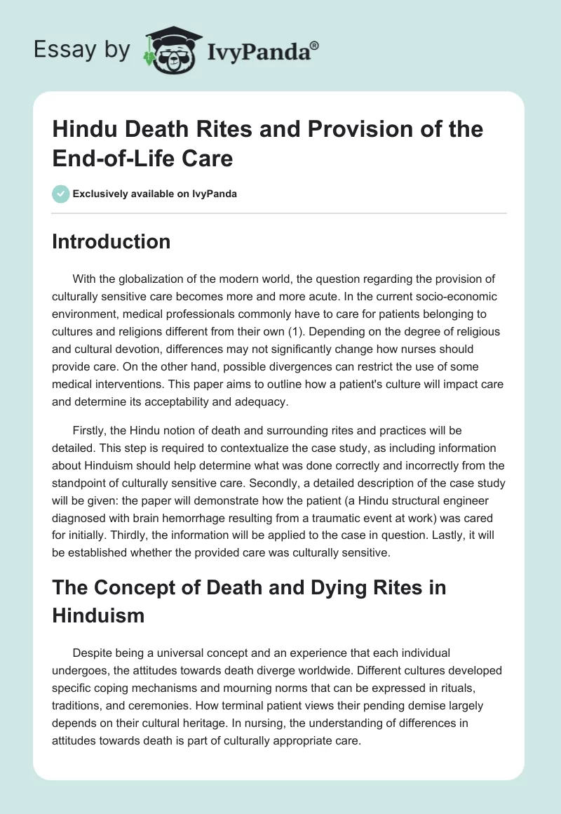 Hindu Death Rites and Provision of the End-of-Life Care. Page 1