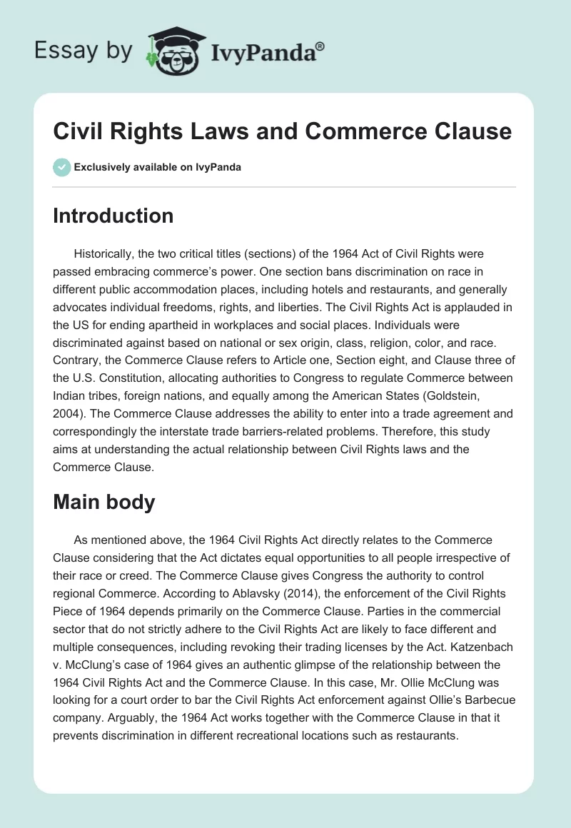 Civil Rights Laws and Commerce Clause. Page 1