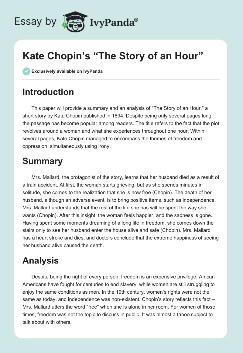 Kate Chopin’s “The Story of an Hour”. Page 1