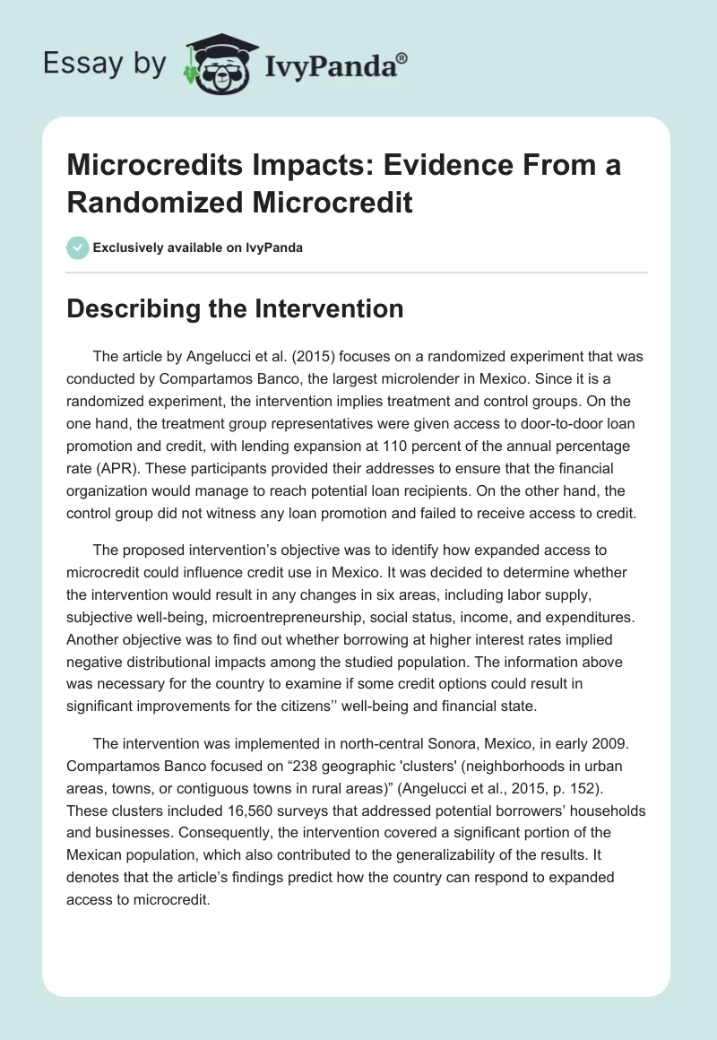 Microcredits Impacts: Evidence From a Randomized Microcredit. Page 1