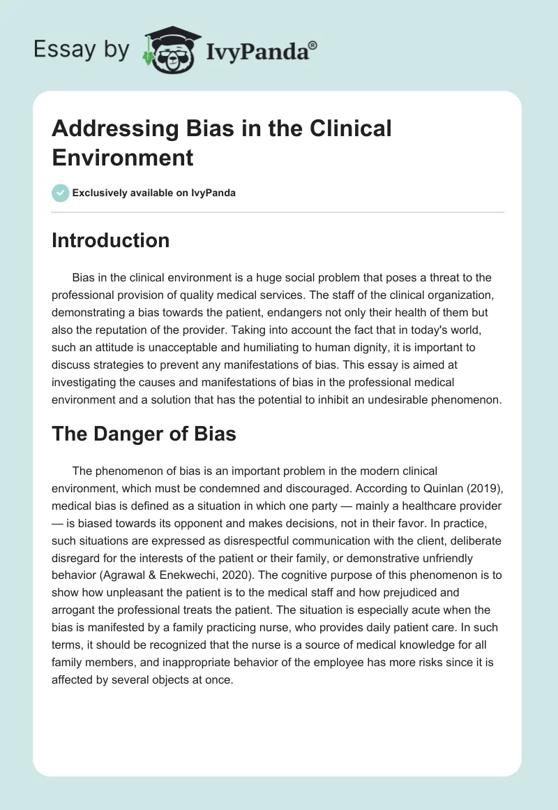 Addressing Bias in the Clinical Environment. Page 1
