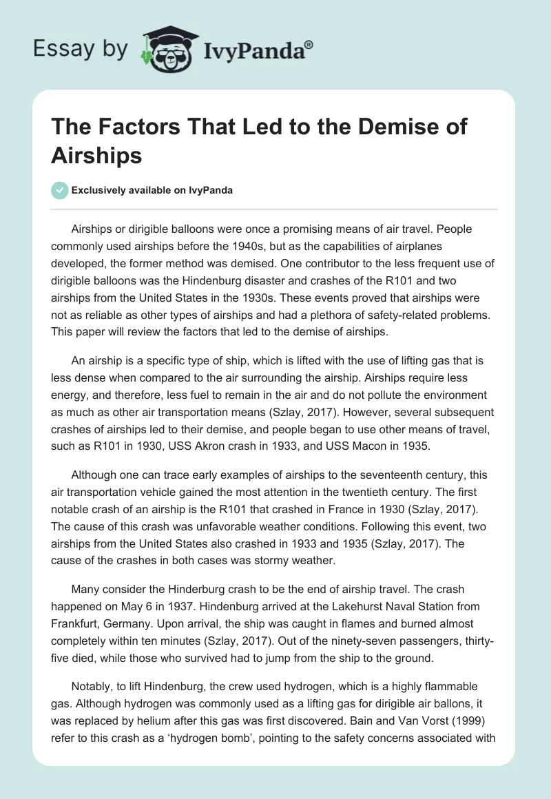 The Factors That Led to the Demise of Airships. Page 1