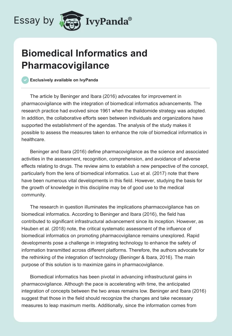 Biomedical Informatics and Pharmacovigilance. Page 1
