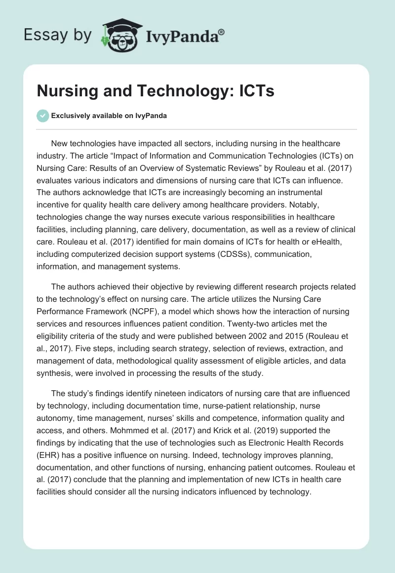 Nursing and Technology: ICTs. Page 1
