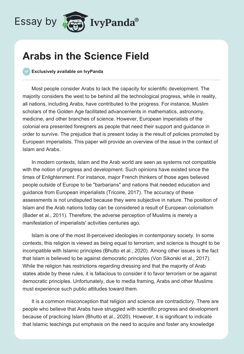 Arabs in the Science Field. Page 1