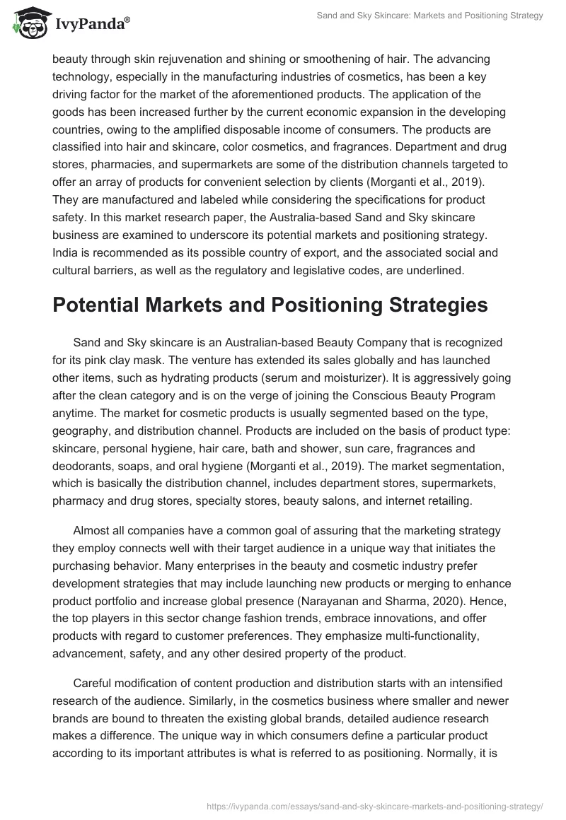 Sand and Sky Skincare: Markets and Positioning Strategy. Page 2
