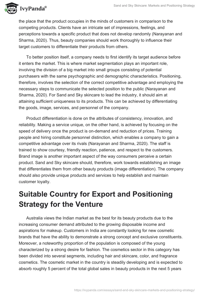Sand and Sky Skincare: Markets and Positioning Strategy. Page 3