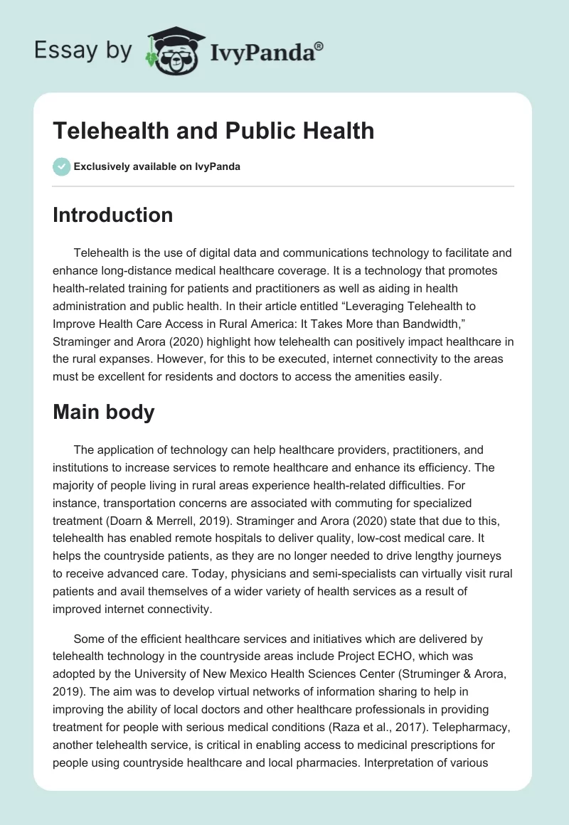 Telehealth and Public Health. Page 1