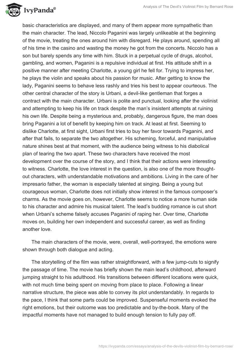 Analysis of "The Devil’s Violinist" Film by Bernard Rose. Page 2
