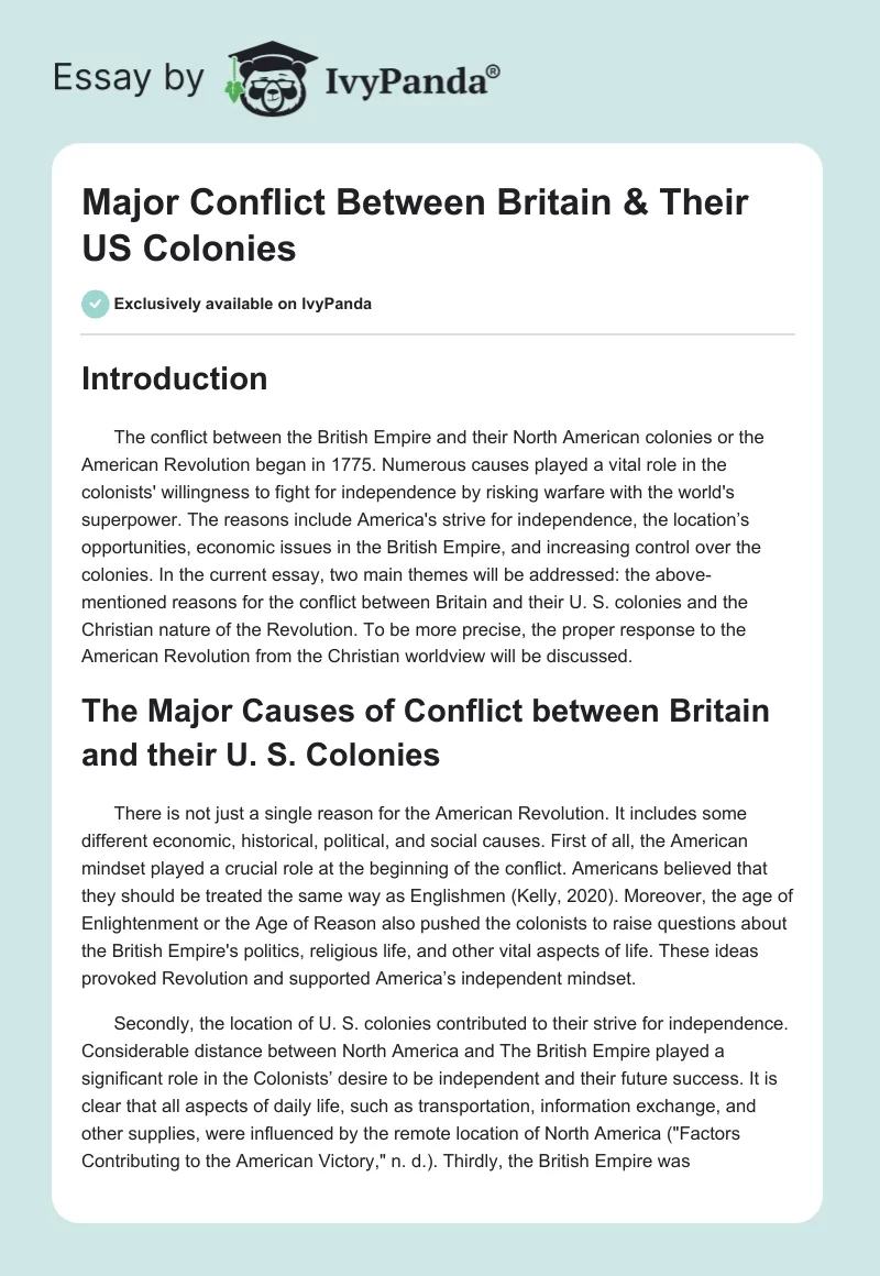 Major Conflict Between Britain & Their US Colonies. Page 1