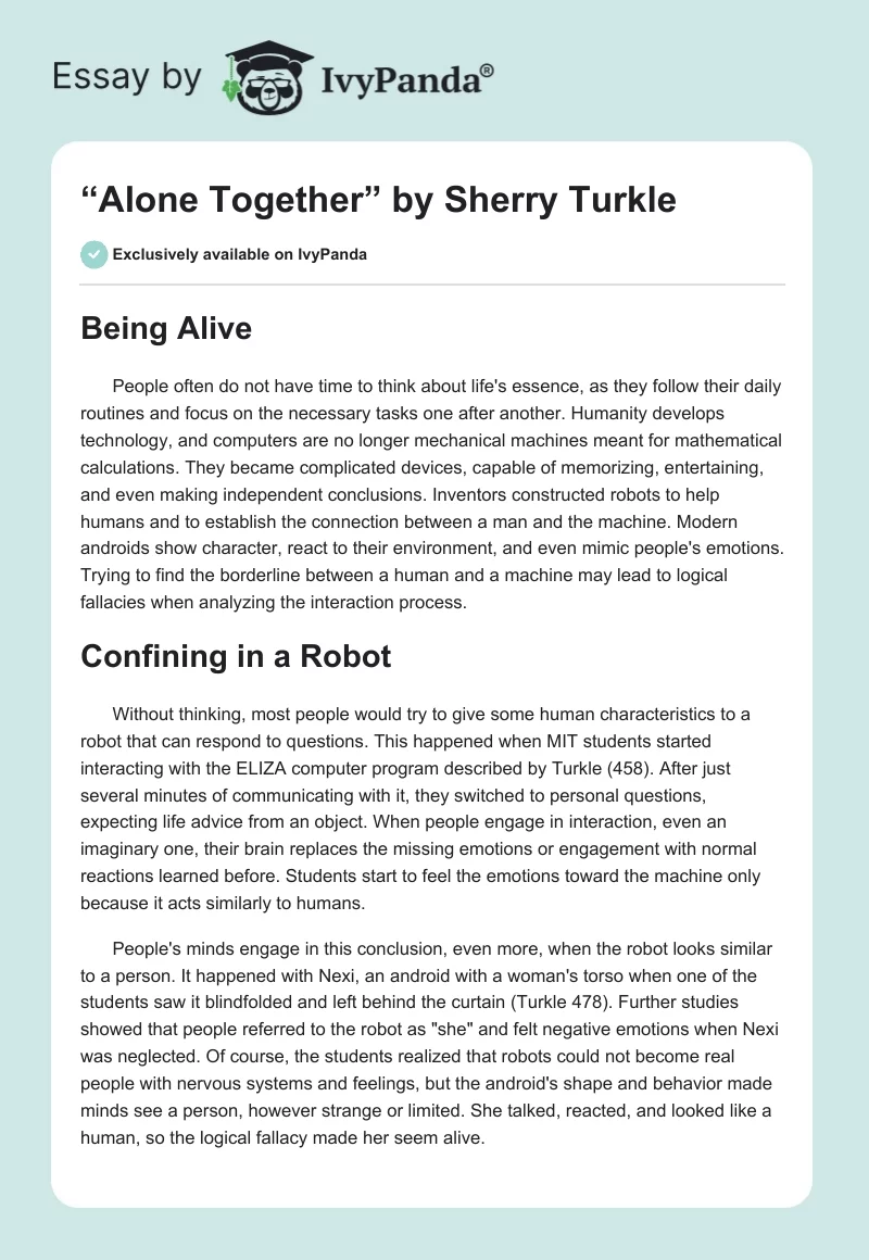 “Alone Together” by Sherry Turkle. Page 1