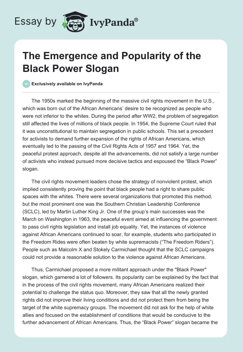 The Emergence and Popularity of the "Black Power" Slogan. Page 1