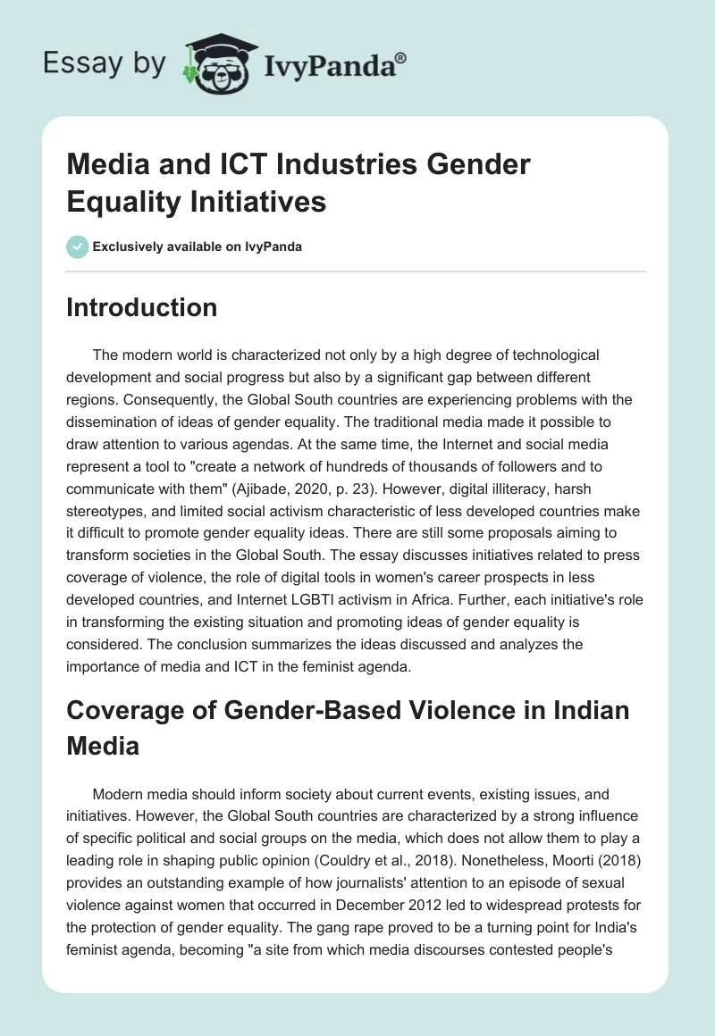 Media and ICT Industries Gender Equality Initiatives. Page 1