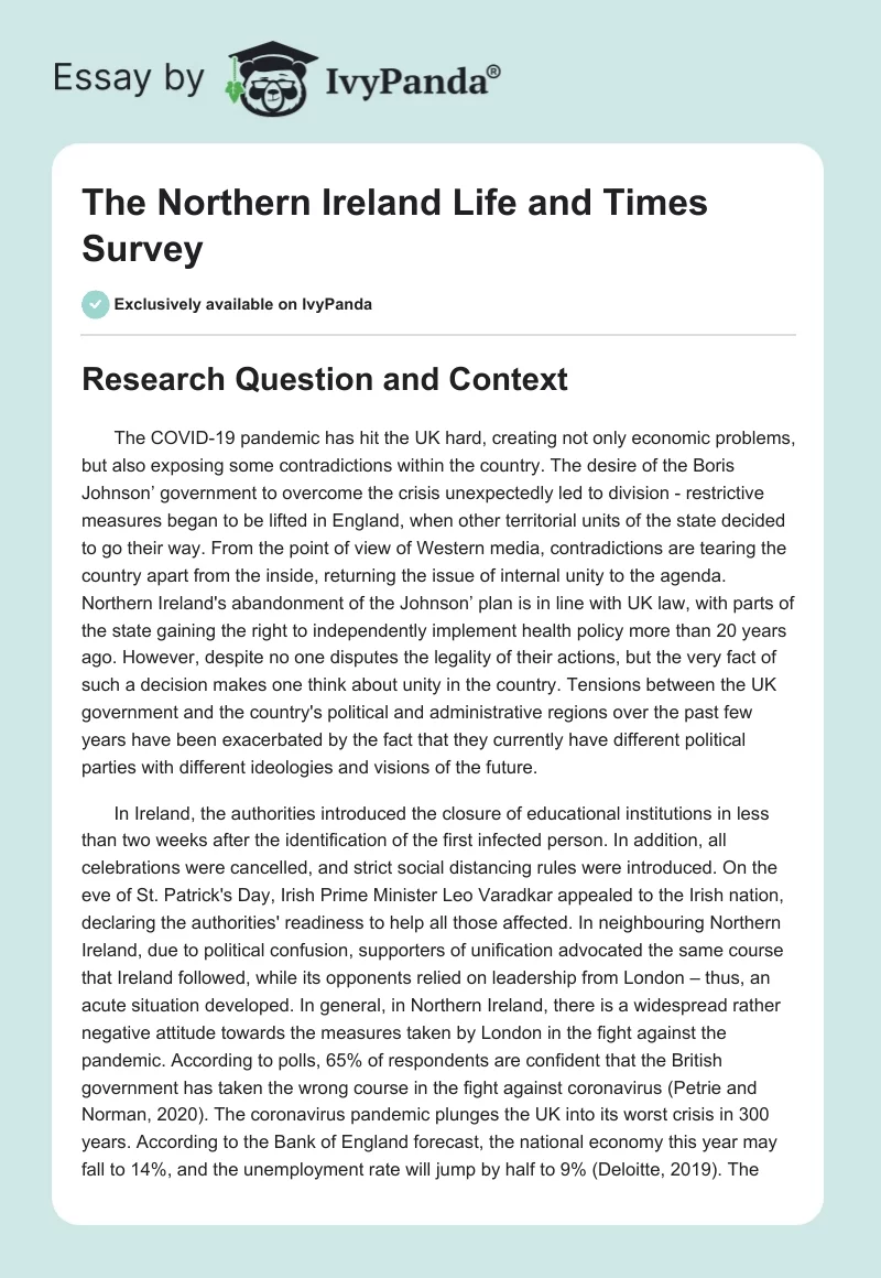 "The Northern Ireland Life and Times" Survey. Page 1