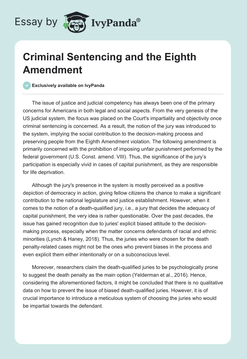 Criminal Sentencing and the Eighth Amendment. Page 1