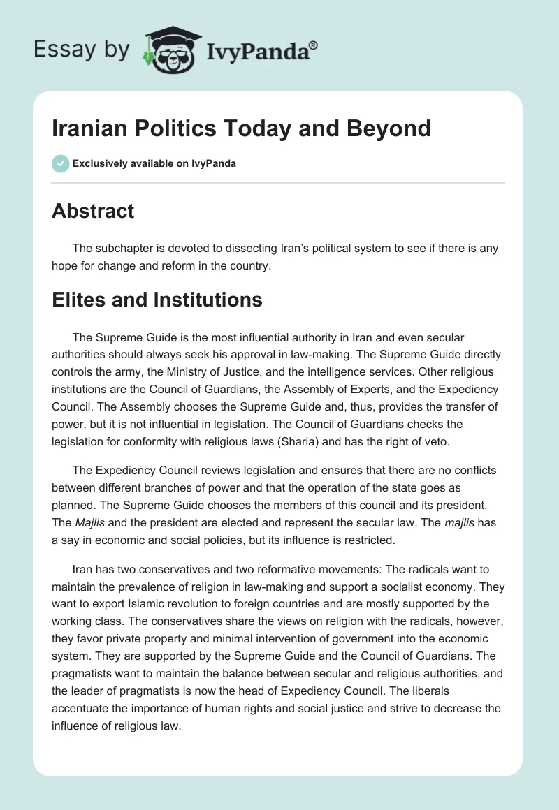 Iranian Politics Today and Beyond. Page 1