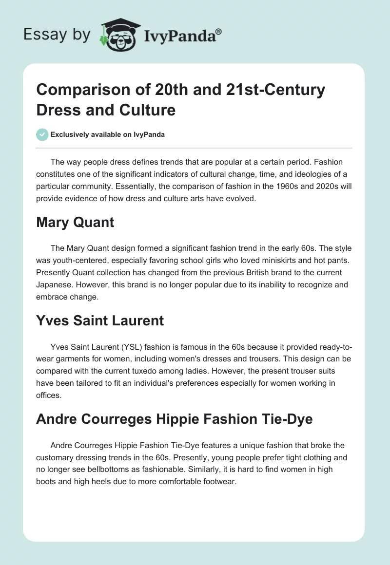 Comparison of 20th and 21st-Century Dress and Culture. Page 1