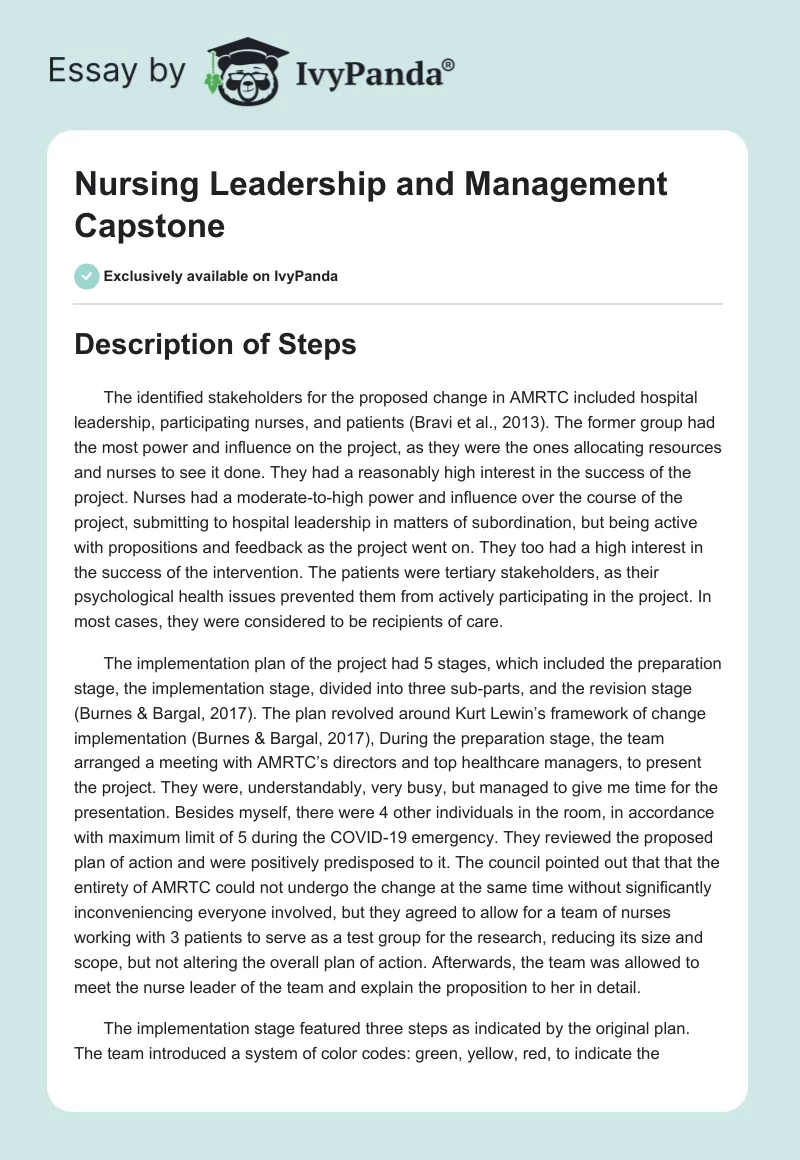 Nursing Leadership and Management Capstone. Page 1