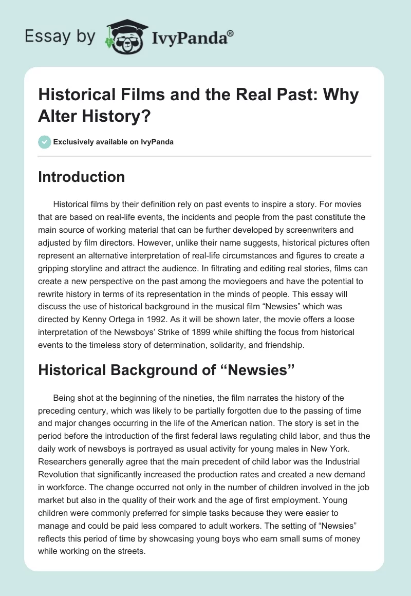 Historical Films and the Real Past: Why Alter History?. Page 1