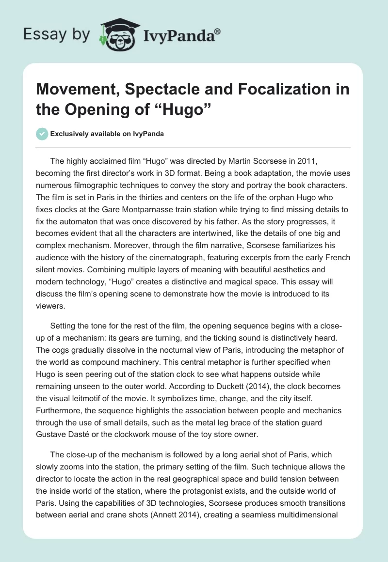 Movement, Spectacle and Focalization in the Opening of “Hugo”. Page 1