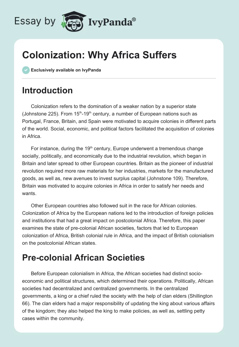 Colonization: Why Africa Suffers. Page 1