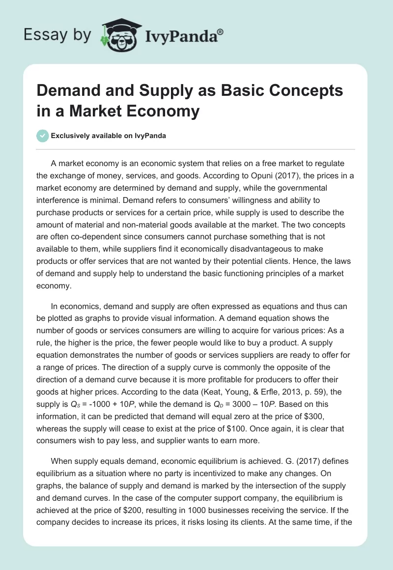 Demand and Supply as Basic Concepts in a Market Economy. Page 1