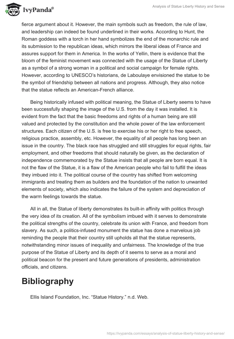 Analysis of Statue Liberty History and Sense. Page 2