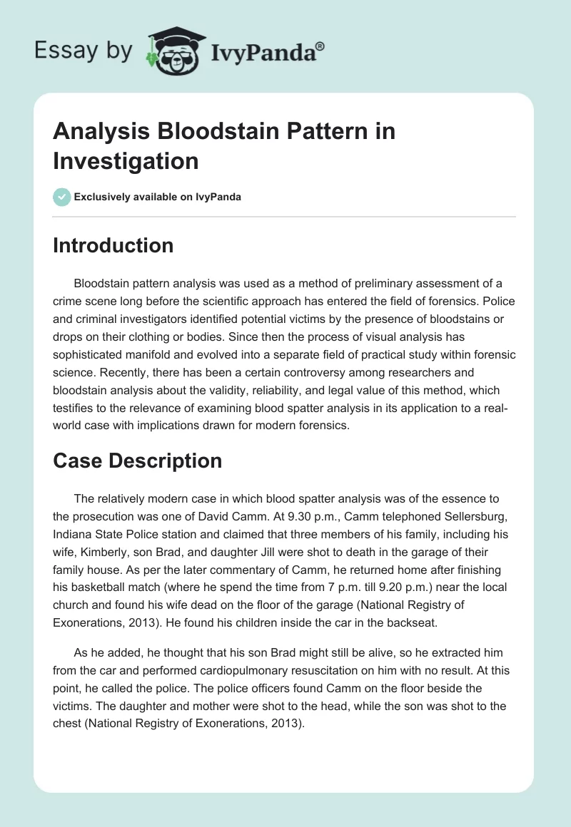 Analysis Bloodstain Pattern in Investigation. Page 1