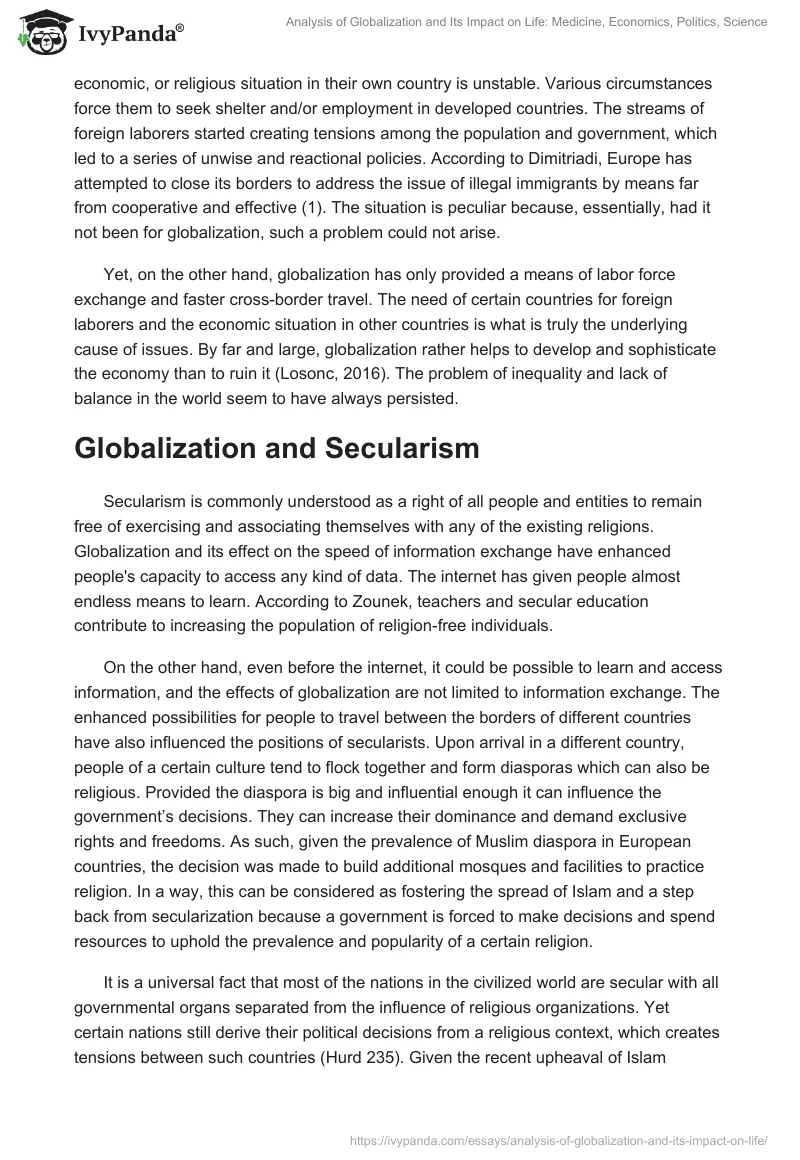Analysis of Globalization and Its Impact on Life: Medicine, Economics, Politics, Science. Page 2
