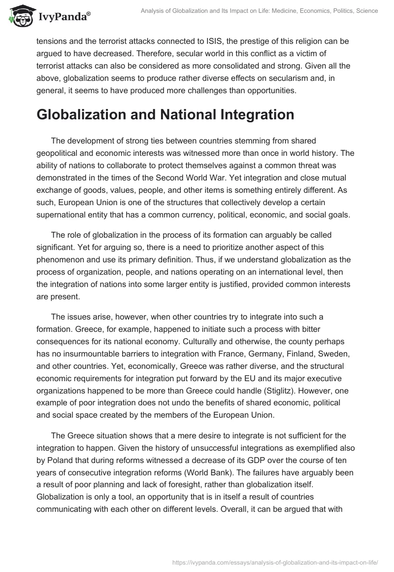 Analysis of Globalization and Its Impact on Life: Medicine, Economics, Politics, Science. Page 3