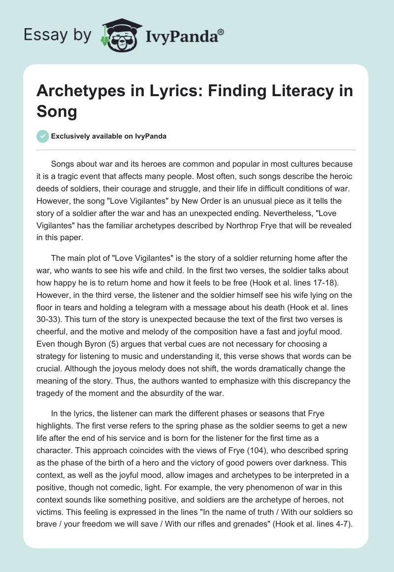 Archetypes in Lyrics: Finding Literacy in Song. Page 1