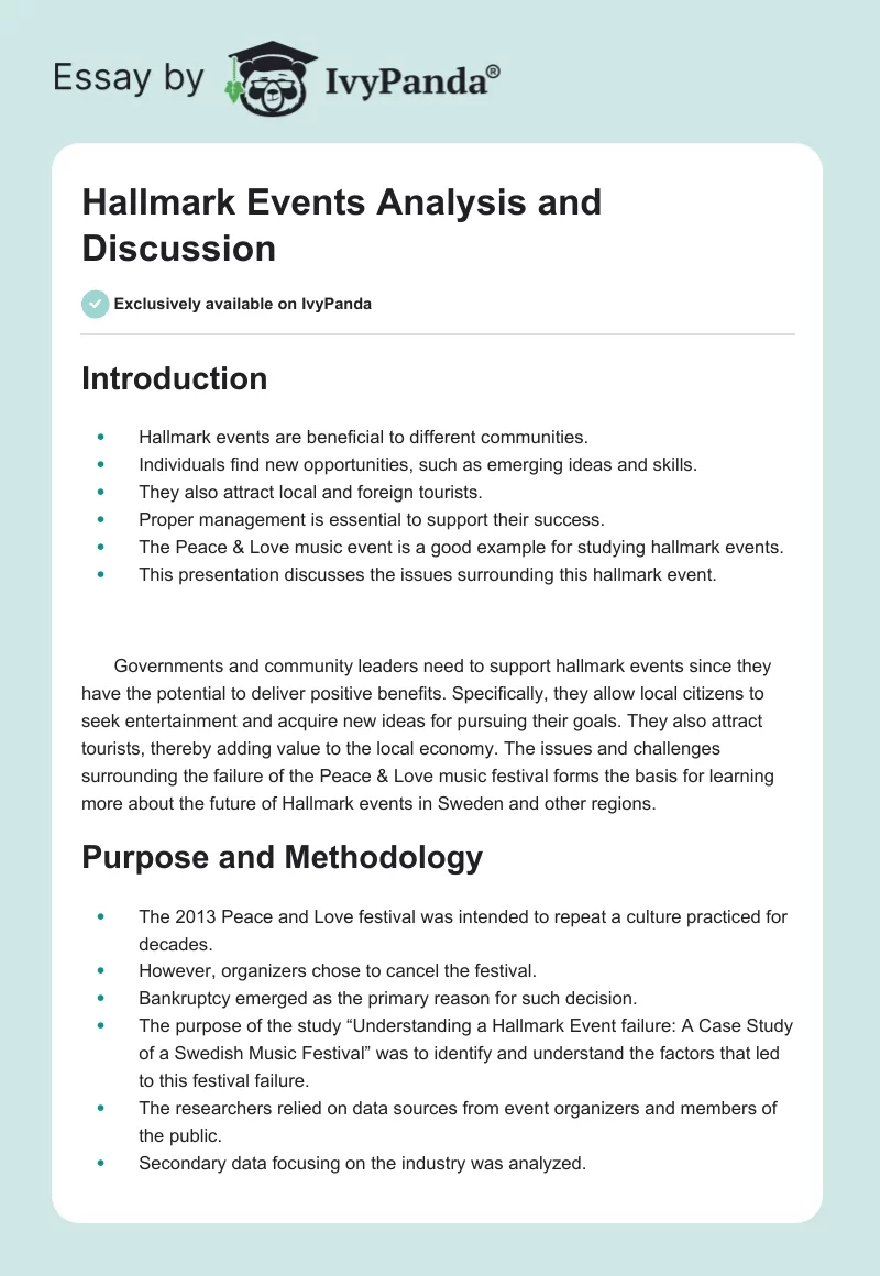 Hallmark Events Analysis and Discussion. Page 1