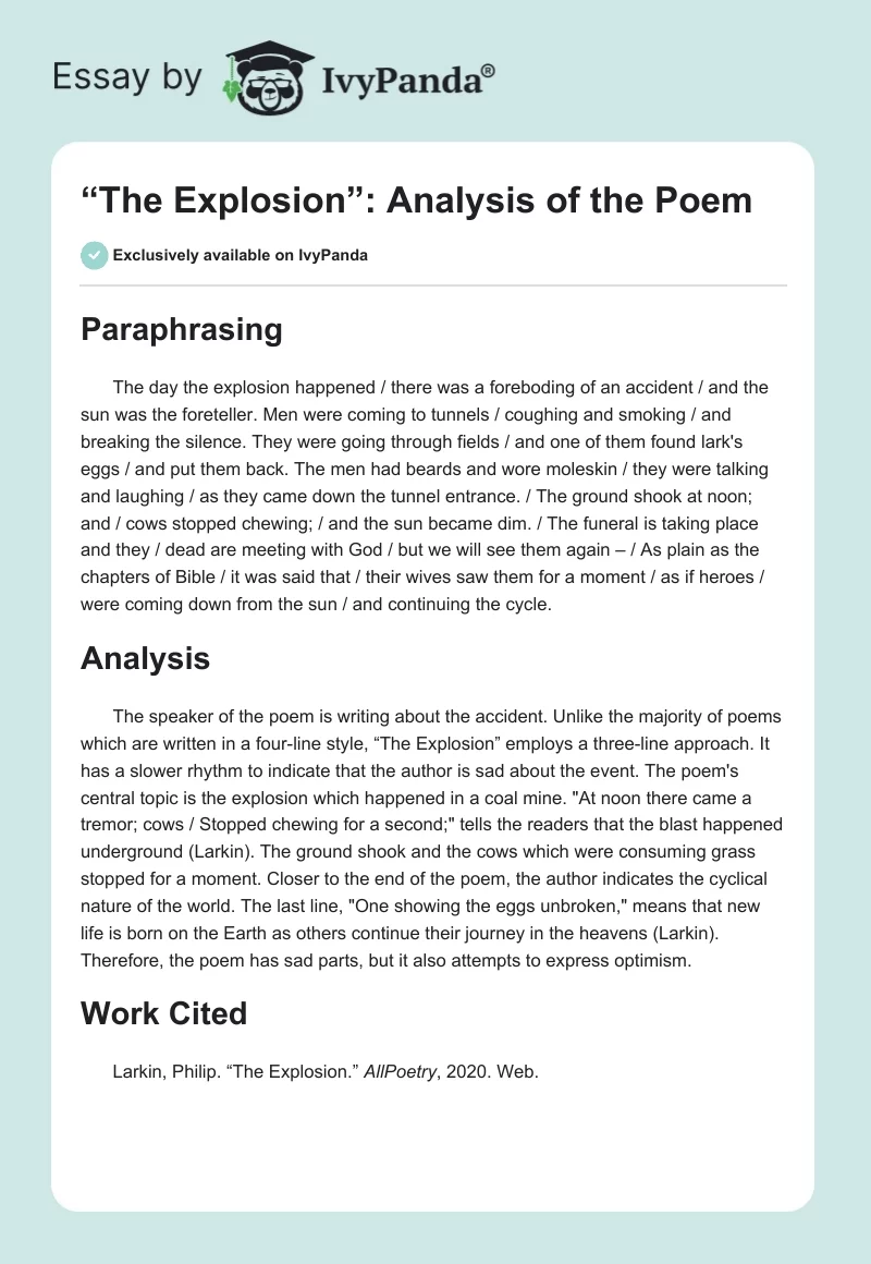 “The Explosion”: Analysis of the Poem. Page 1