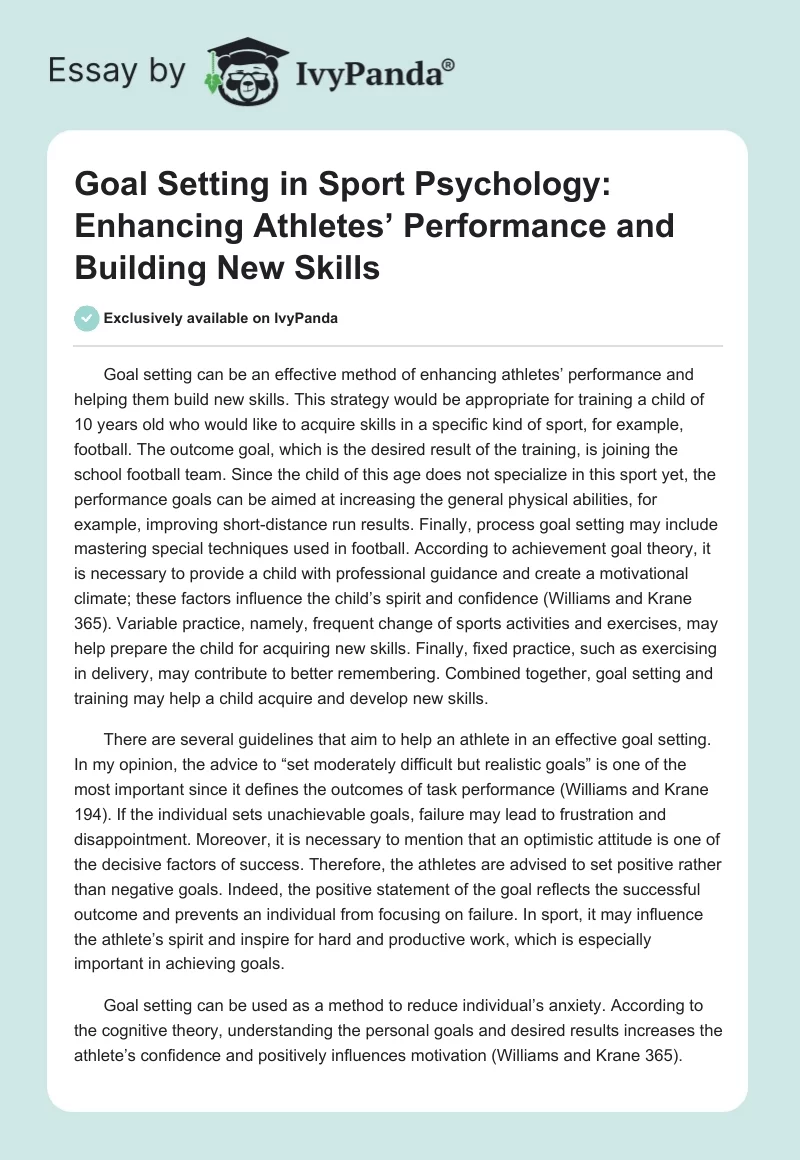 Goal Setting in Sport Psychology: Enhancing Athletes’ Performance and Building New Skills. Page 1