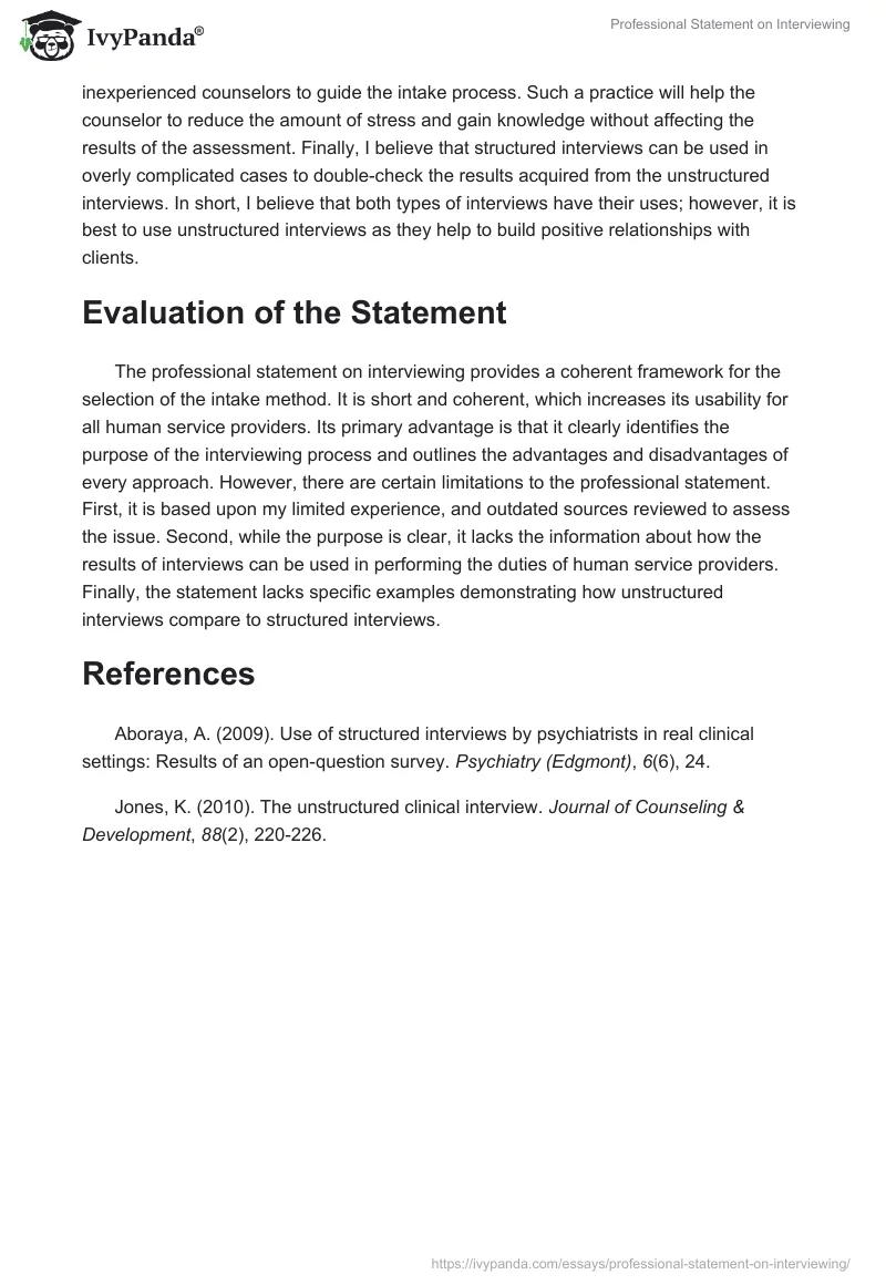 Professional Statement on Interviewing. Page 2